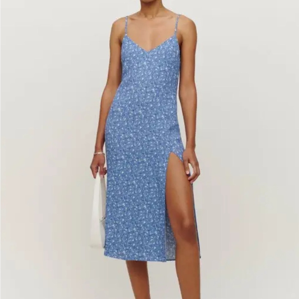Reformation Crimini Midi Blue Floral Sleeveless Dress Spaghetti Straps 0 New